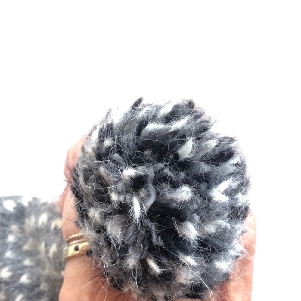 Merino Wool Charcoal Gray Rag & Bone Fair isle Wool Scarf with Pom Poms - Picture 3 of 5
